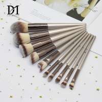 Luxury Soft Dense Fiber Fashion Beauty Cosmetic Set 10pcs Kabuki Champagne Gold Makeup Brushes Face Eye Foundation Brush Set Kit